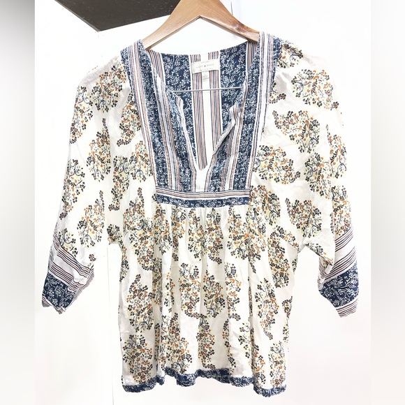 Lucky Brand Tops - Lucky Brand Floral Blouse - White and Blue boho